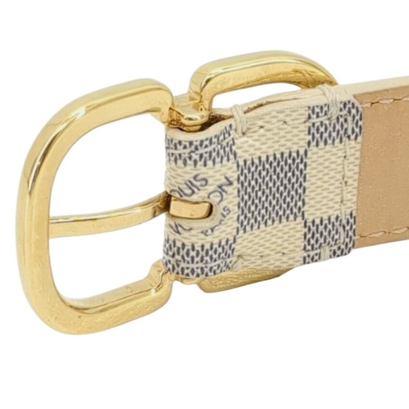 Louis Vuitton M9782 Damier Azur 25mm Gold Buckle Belt, Size 85/34 - Picture 2 of 6